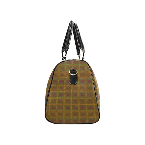 Golden brown multicolored multiple squares New Waterproof Travel Bag/Large (Model 1639)