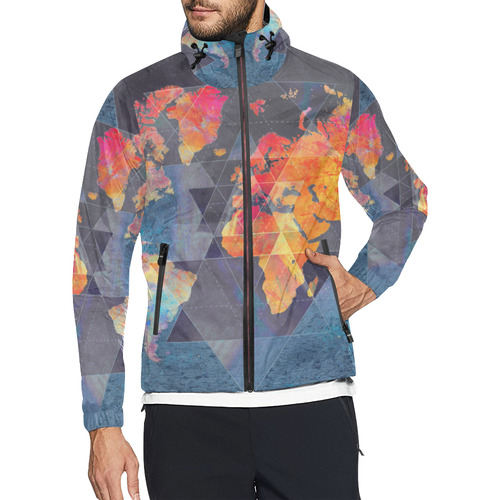 world map Unisex All Over Print Windbreaker (Model H23)