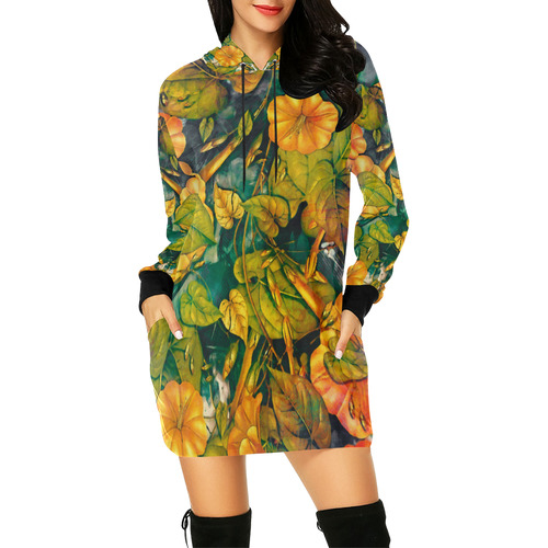 flowers All Over Print Hoodie Mini Dress (Model H27)