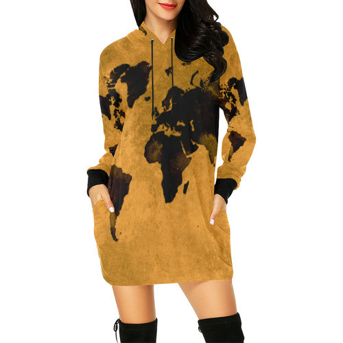 world map #world #map All Over Print Hoodie Mini Dress (Model H27)