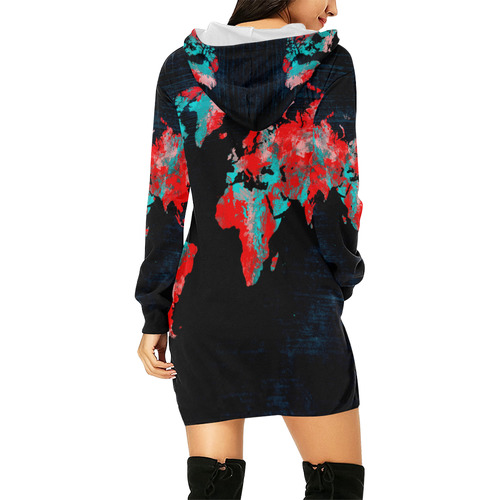 world map All Over Print Hoodie Mini Dress (Model H27)