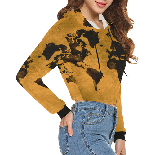 world map #world #map All Over Print Crop Hoodie for Women (Model H22)