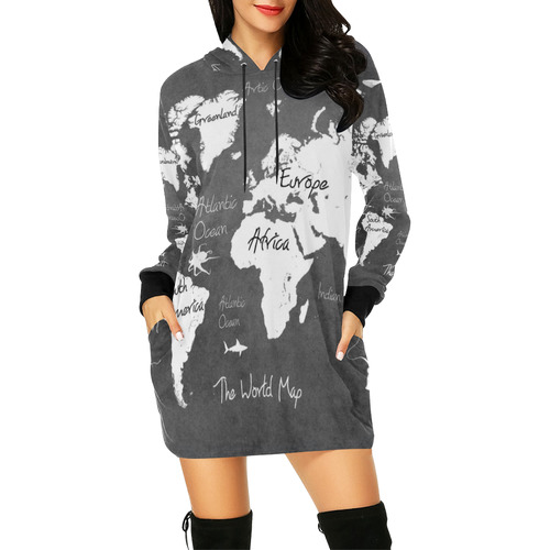 world map All Over Print Hoodie Mini Dress (Model H27)