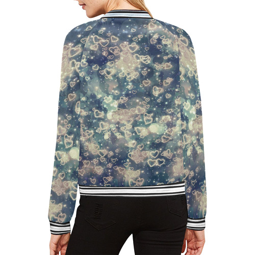 Sparkling glowing hearts F by JamColors All Over Print Bomber Jacket for Women (Model H21)