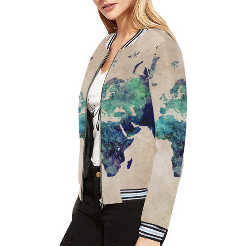 world map All Over Print Bomber Jacket for Women (Model H21)