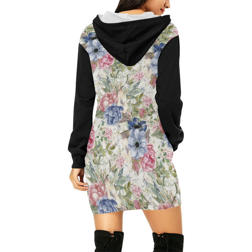 Watercolor Vintage Flowers Pattern 01 All Over Print Hoodie Mini Dress (Model H27)