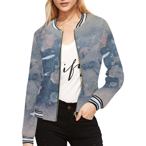 world map 26 All Over Print Bomber Jacket for Women (Model H21)