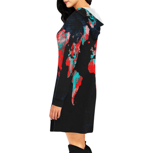 world map All Over Print Hoodie Mini Dress (Model H27)