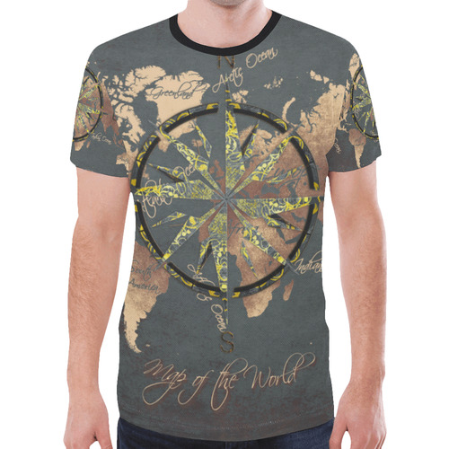 world map wind rose #map #worldmap New All Over Print T-shirt for Men (Model T45)