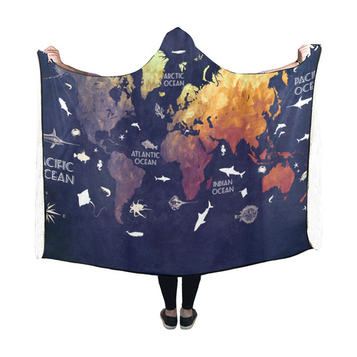 ocean world map Hooded Blanket 60''x50''