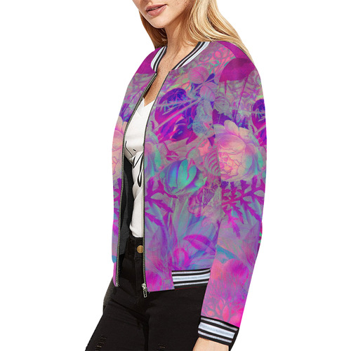 flora 6 All Over Print Bomber Jacket for Women (Model H21)