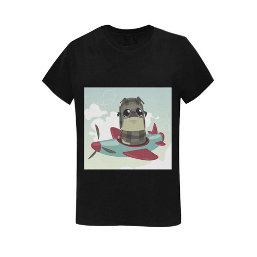 Pilot Pug Women's T-Shirt in USA Size (Two Sides Printing)