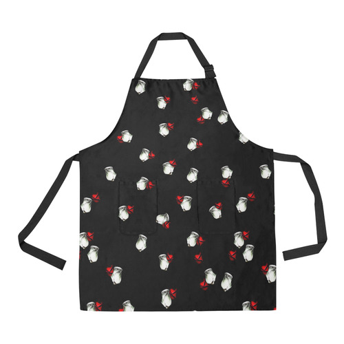 White and Red Roses All Over Print Apron