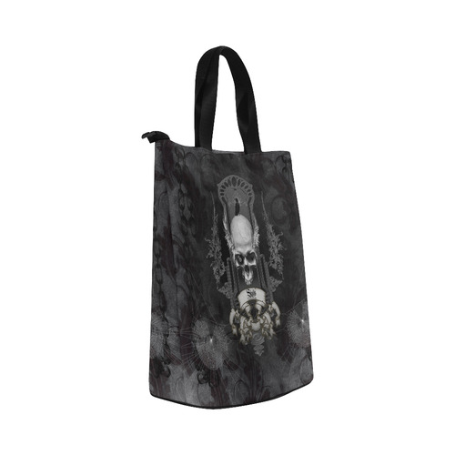 Skull with crow in black and white Nylon Lunch Tote Bag (Model 1670)