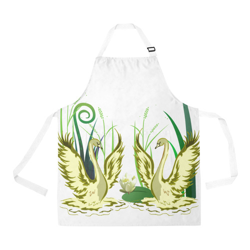 Lovely Swans  & Flower Lily in a Pond All Over Print Apron