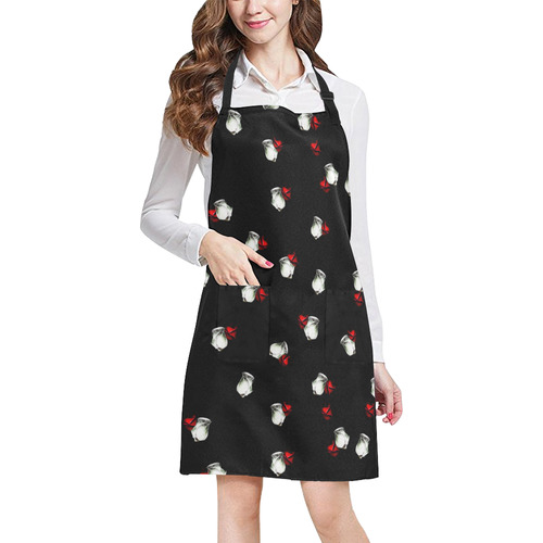 White and Red Roses All Over Print Apron