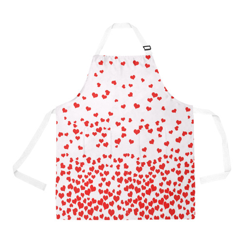 Red Falling Hearts on Pink All Over Print Apron
