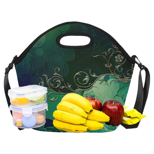 Green floral design Neoprene Lunch Bag/Large (Model 1669)
