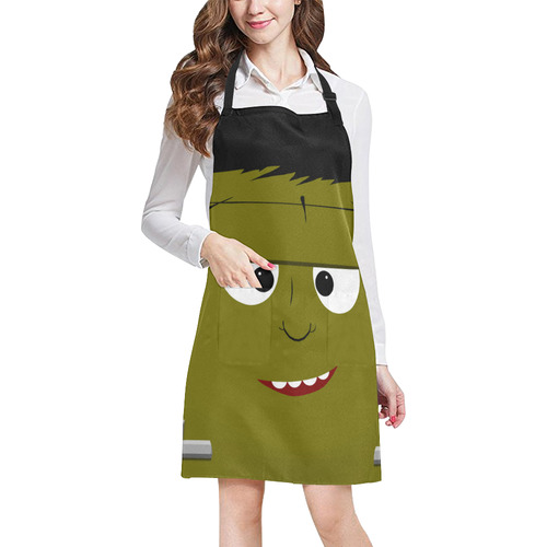 Cute Frankenstein's Monster Halloween Face All Over Print Apron