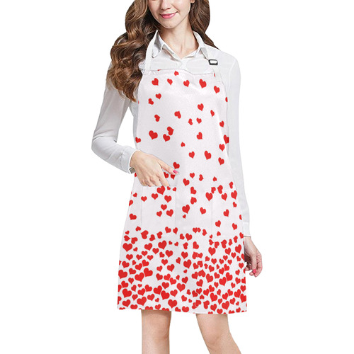 Red Falling Hearts on Pink All Over Print Apron