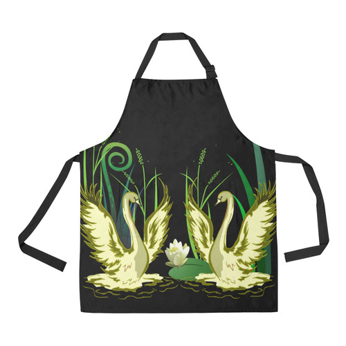 Lovely Swans  & Flower Lily in a Pond All Over Print Apron