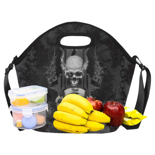 Skull with crow in black and white Neoprene Lunch Bag/Large (Model 1669)