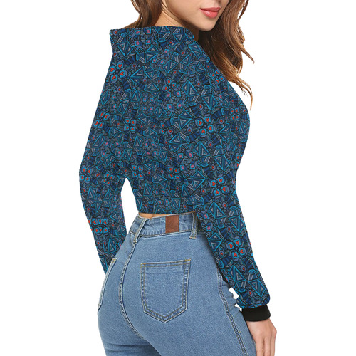 Blue Doodles - Hearts And Smiles All Over Print Crop Hoodie for Women (Model H22)