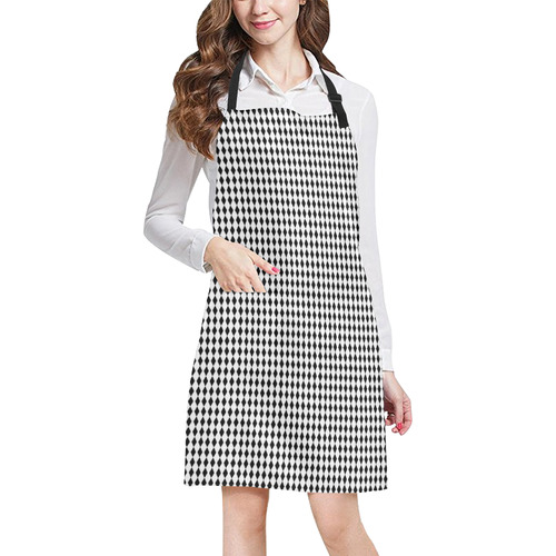Black And White Harlequin Diamond Pattern All Over Print Apron