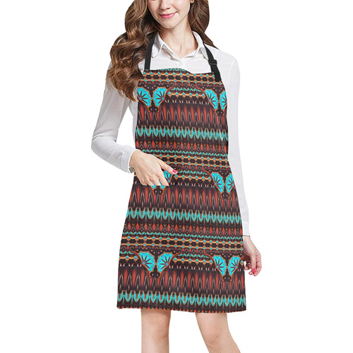 K172 Wood and Turquoise Abstract Pattern All Over Print Apron