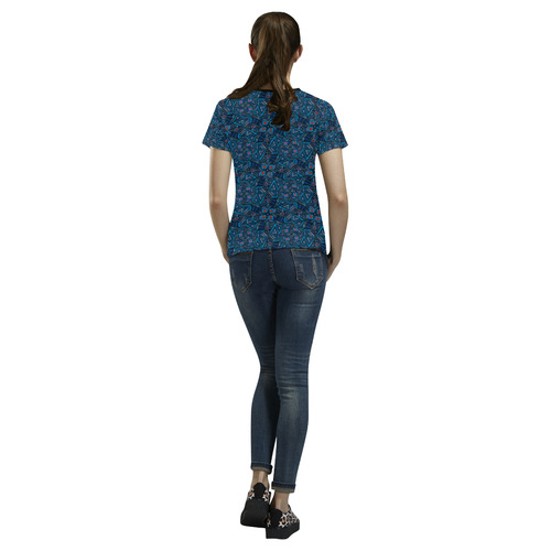 Blue Doodles - Hearts And Smiles All Over Print T-shirt for Women/Large Size (USA Size) (Model T40)