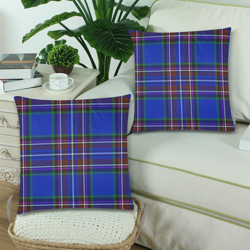 Bright Blue Plaid Custom Zippered Pillow Cases 18"x 18" (Twin Sides) (Set of 2)