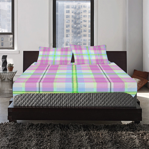 Pink And Blue Plaid 3-Piece Bedding Set