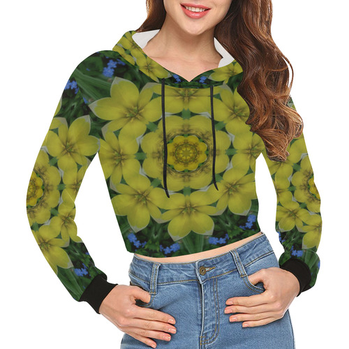 fantasy plumeria decorative real and mandala All Over Print Crop Hoodie for Women (Model H22)