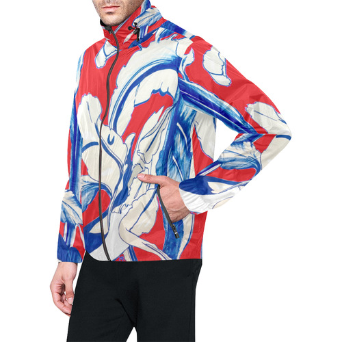 Blue Succulent Red Unisex All Over Print Windbreaker (Model H23)