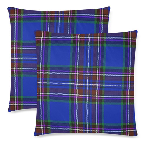 Bright Blue Plaid Custom Zippered Pillow Cases 18"x 18" (Twin Sides) (Set of 2)