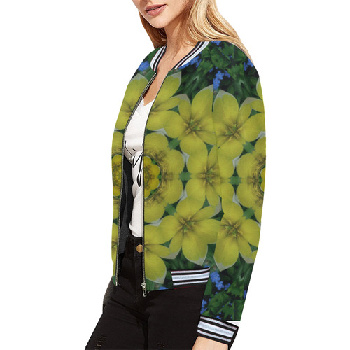 fantasy plumeria decorative real and mandala All Over Print Bomber Jacket for Women (Model H21)