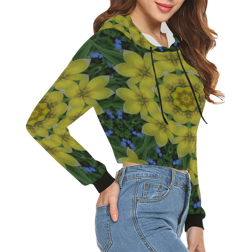 fantasy plumeria decorative real and mandala All Over Print Crop Hoodie for Women (Model H22)