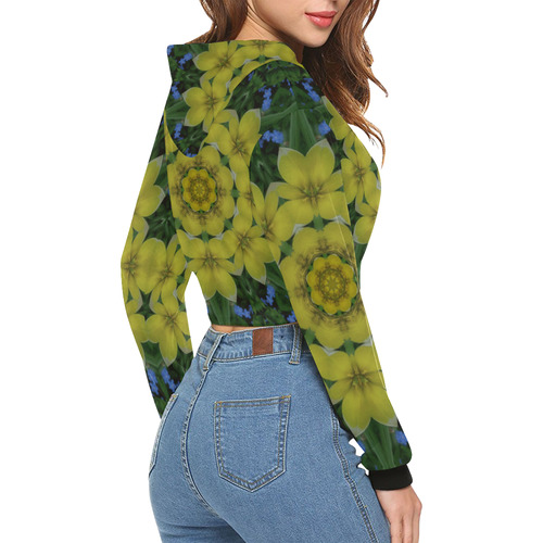 fantasy plumeria decorative real and mandala All Over Print Crop Hoodie for Women (Model H22)