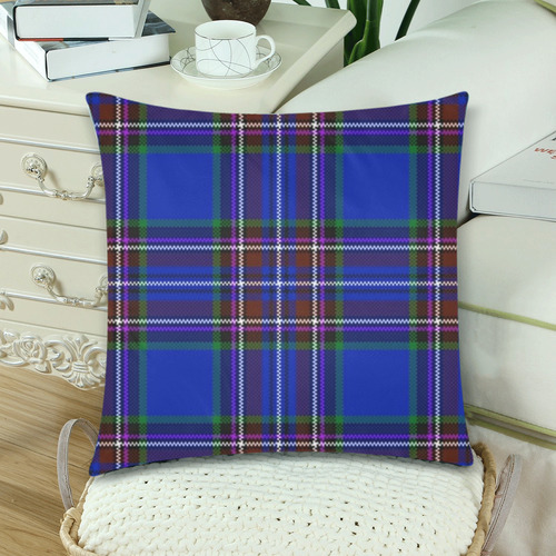 Bright Blue Plaid Custom Zippered Pillow Cases 18"x 18" (Twin Sides) (Set of 2)