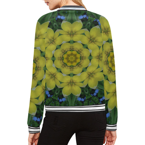 fantasy plumeria decorative real and mandala All Over Print Bomber Jacket for Women (Model H21)