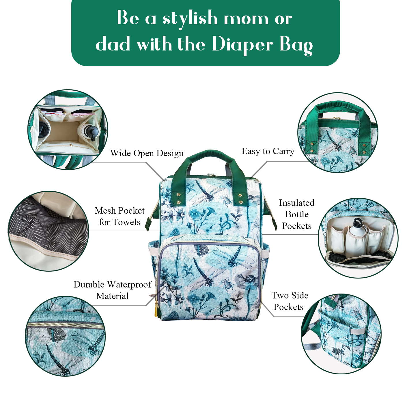  Artsadd Custom Name Diaper Bag for Mom, Personalized