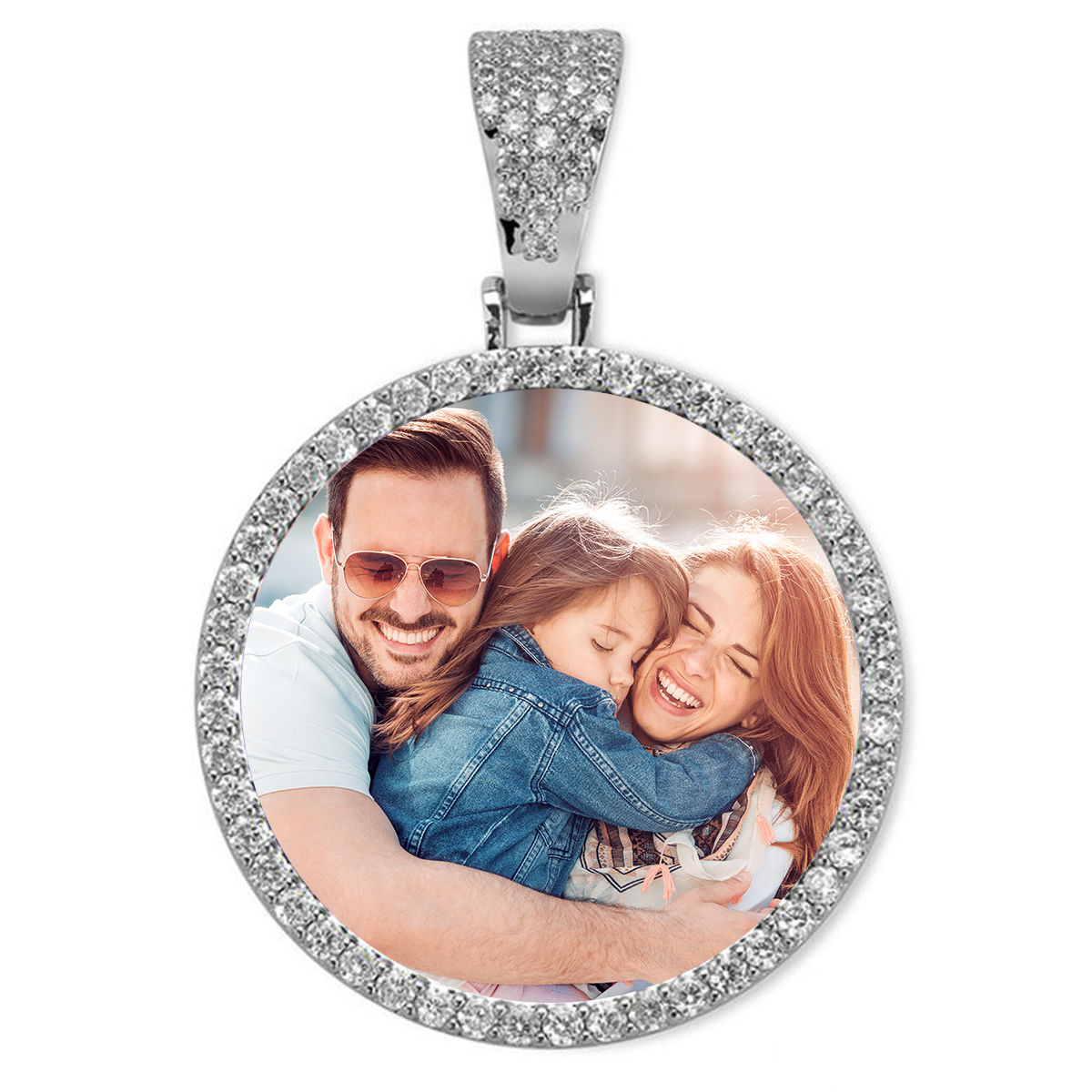 Round Silver Photo Pendant with Rope Chain