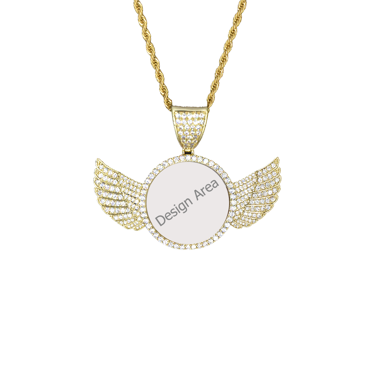 Wings Gold Photo Pendant with Rope Chain