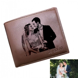 Men's Photo Engraved Bifold Wallet (Model 1713) - Coffee