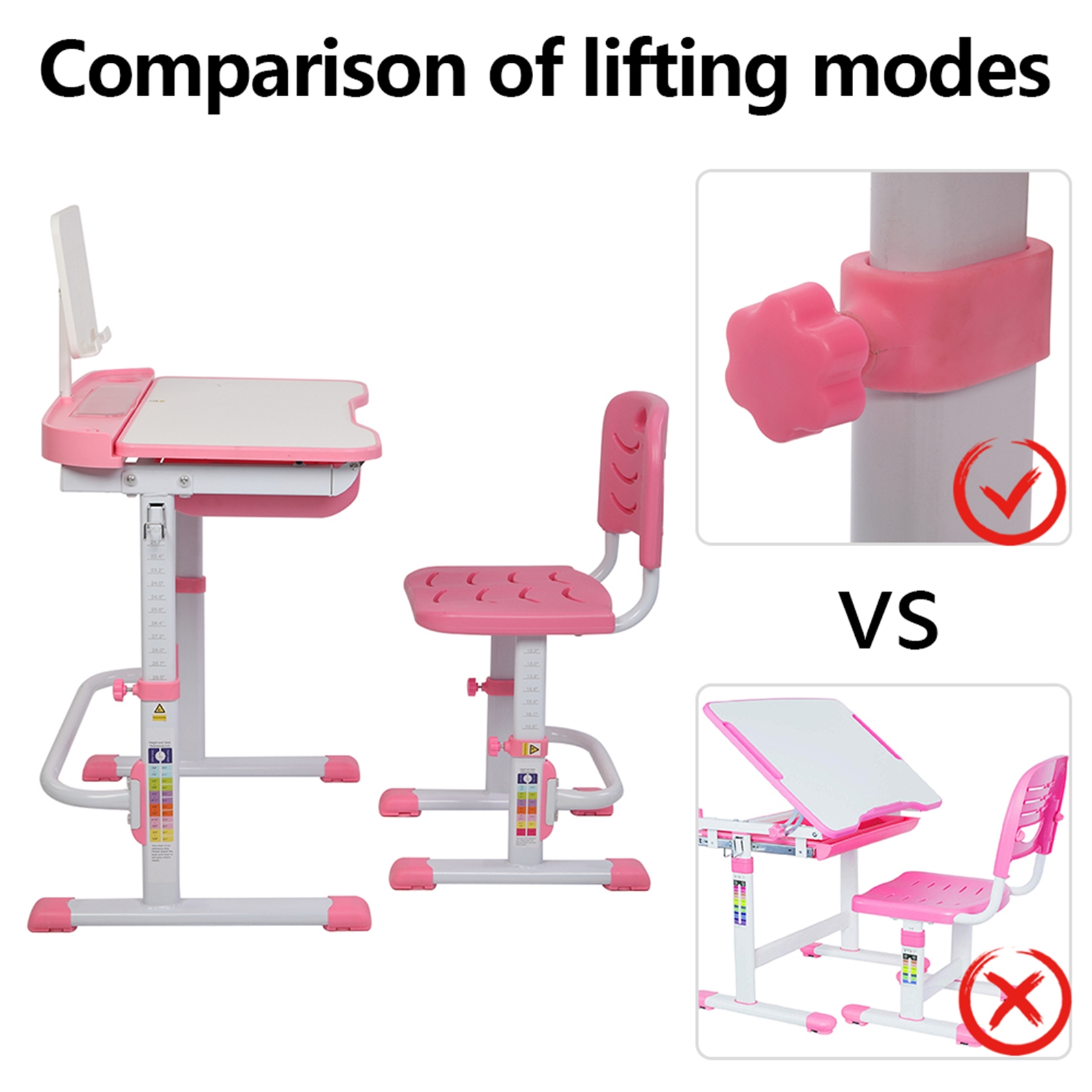 70CM Lifting Table Can Tilt Children Learning Table And Chair Pink (With Reading Stand Without Table