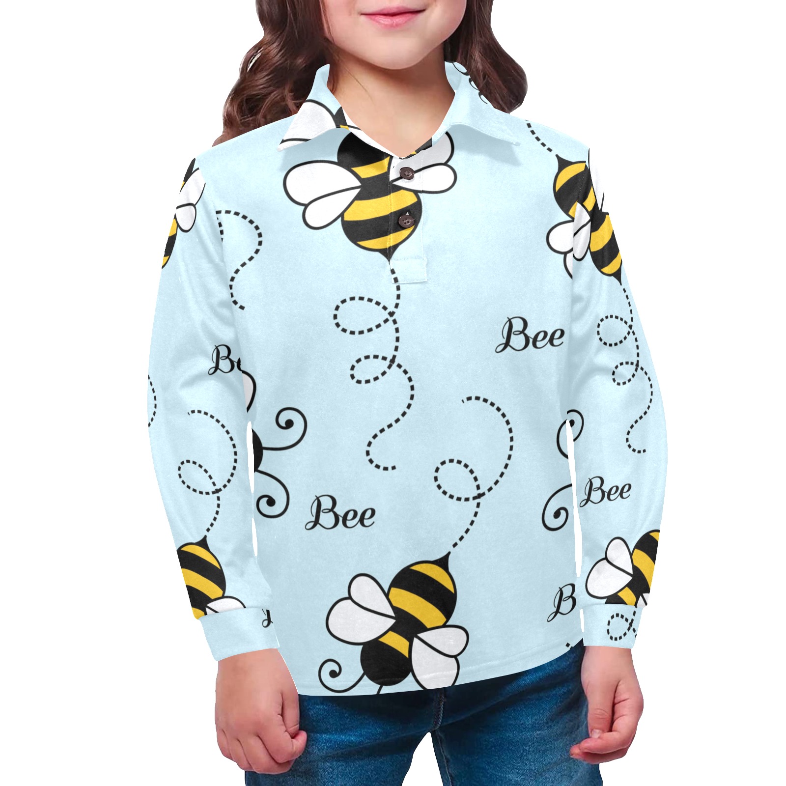 Little Girls' All Over Print Long Sleeve Polo Shirt (Model T73)