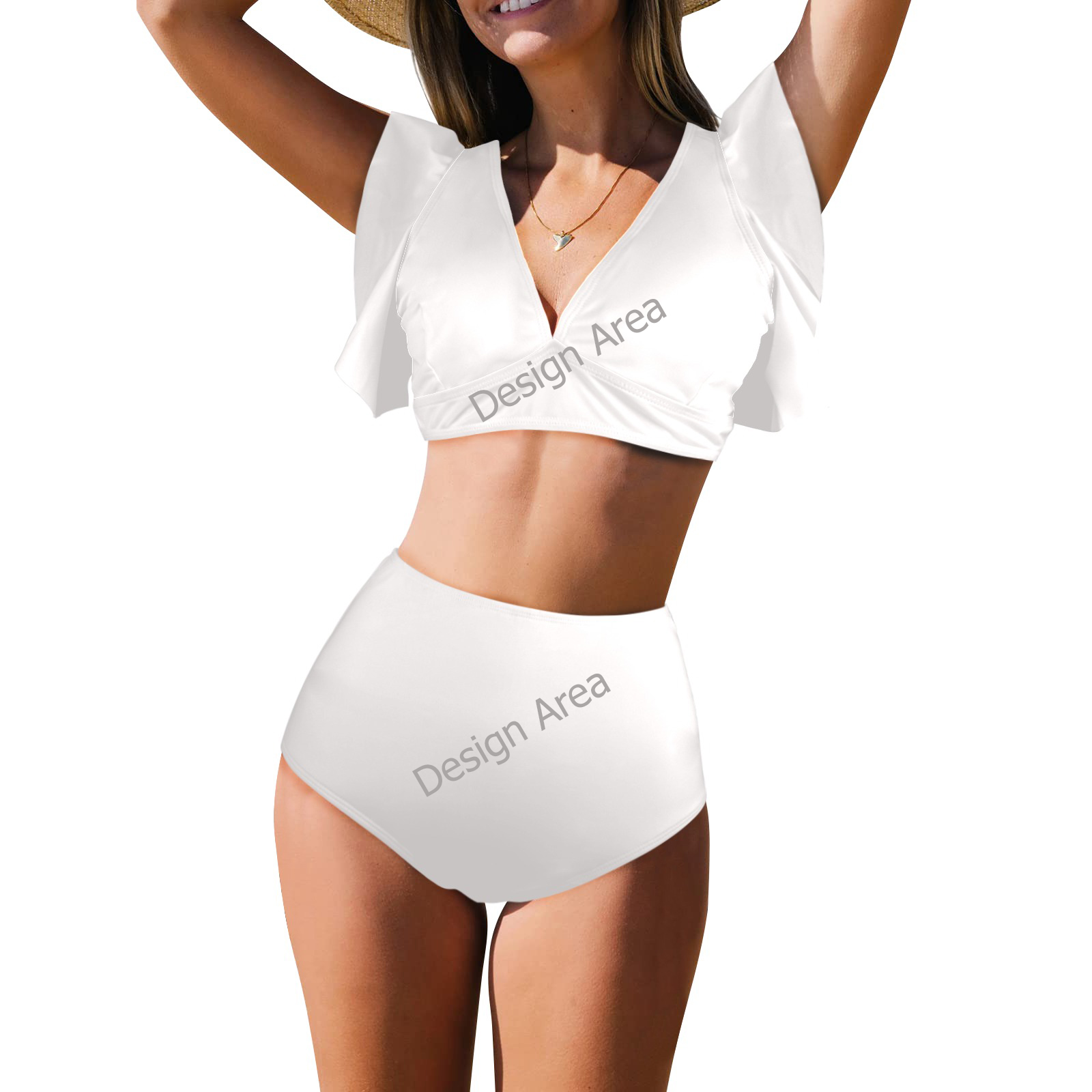 Ruffle Sleeve Bikini - Women’s High Waist Retro Swim Set main image 1