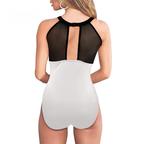 Women's High Neck Plunge Mesh Ruched Swimsuit (S43)