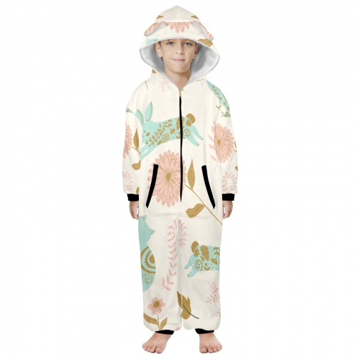 One-Piece Zip Up Hooded Pajamas for Big Kids