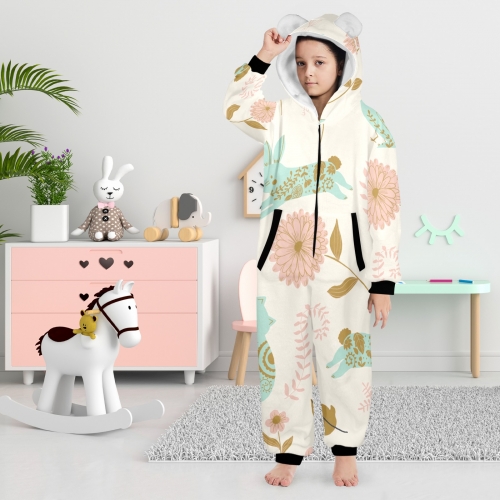 One-Piece Zip Up Hooded Pajamas for Big Kids